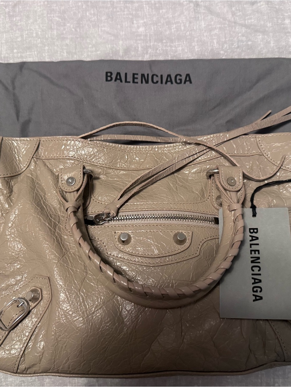 Balenciaga Beige Leather Shoulder Bag with Braided Handles